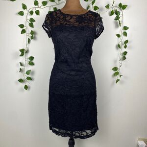Bebe black lace midi dress open back sheer top floral party dress 2010s